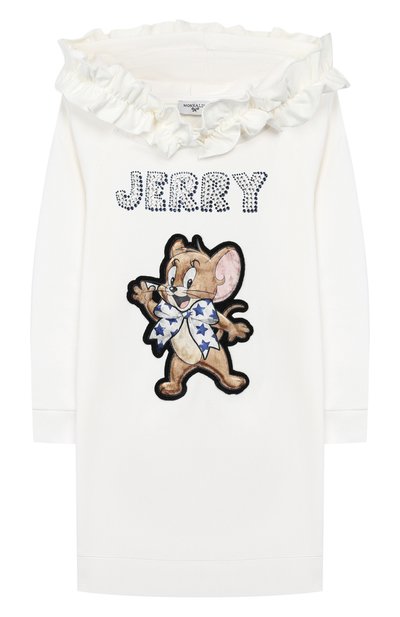 Платье с капюшоном MONNALISA бежевого цвета по цене 17200 руб., арт. 194917RK, фото 1 Платье с капюшоном MONNALISA, арт. 194917RK, фото 1