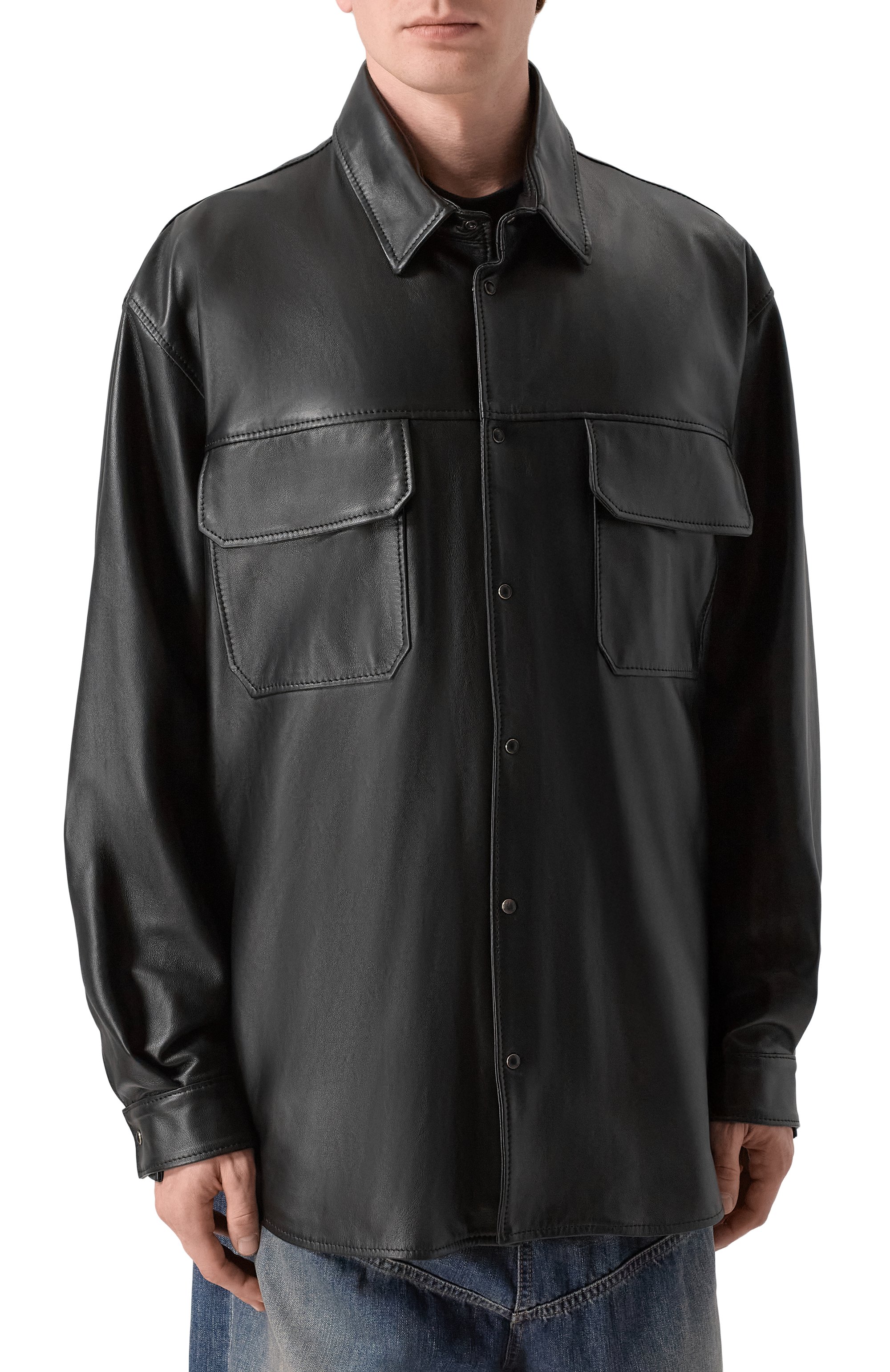 Кожаная рубашка ROADLESS черного цвета по цене 94600 руб., арт. RSS-L0S, фото 3 Кожаная рубашка ROADLESS, арт. RSS-L0S, фото 3