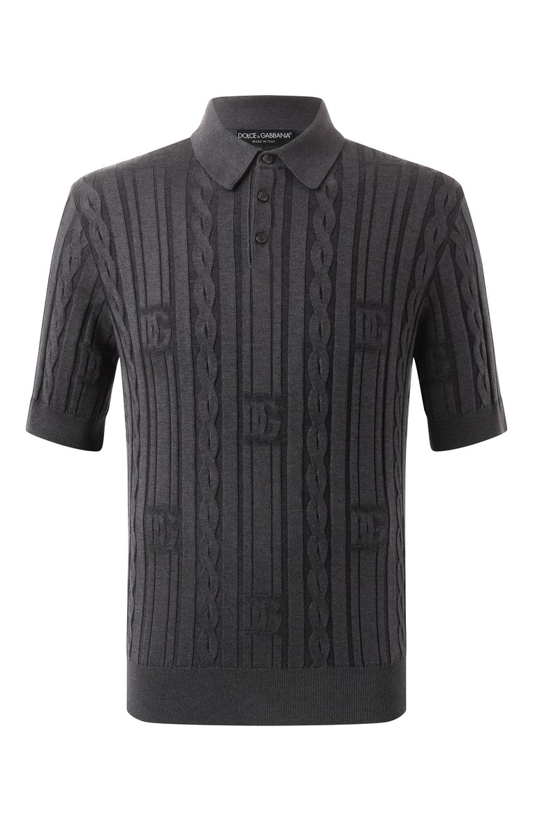 Мужское поло из шелка и хлопка DOLCE & GABBANA темно-серого цвета, арт. GXZ02T/JFMKS | Фото 1 (Драгоценные камни: Проставлено; Материал сплава: Проставлено; �Рукава: Короткие; Материал внешний: Шелк; Длина (для топов): Стандартные; Застежка: Пуговицы; Стили: Кэжуэл; Кросс-КТ: Трикотаж; Принт: Без принта)