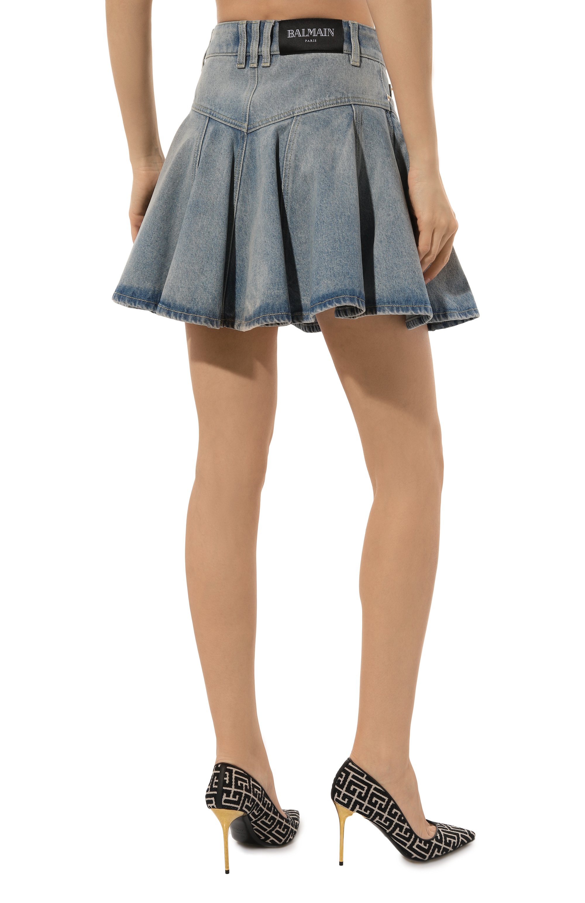 Джинсовая юбка BALMAIN голубого цвета по цене 132000 руб., арт. DF0LBA39/DF17, фото 4 Джинсовая юбка BALMAIN, арт. DF0LBA39/DF17, фото 4