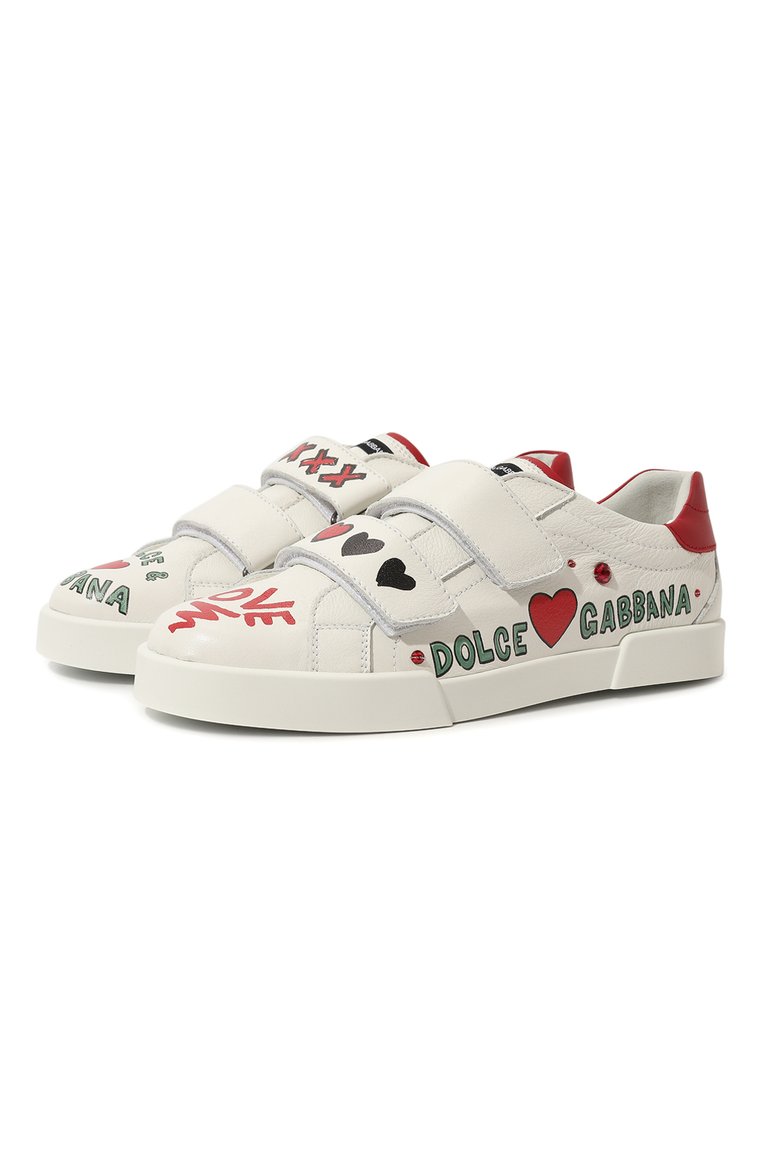 Детские кожаные кеды DOLCE & GABBANA белого цвета, арт. D11212/AI701/37-39 | Фото 1 (Материал сплава: Проставлено; Материал внутренний: Натуральная кожа; Нос: Не проставлено; Девочки Кросс-КТ: Обувь-низкие; Материал внешний: Натуральная кожа)