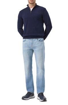 Мужские джинсы straight 7 FOR ALL MANKIND голубого цвета, арт. JSSCE1500U | Фото 2 (Драгоценные камни: Проставлено; Материал сплава: Проставлено; Длина (брюки, джинсы): Стандартные; Силуэт М (брюки): Прямые; Кросс-КТ: Деним; Детали: Делаве; Материал внешний: Деним, Хлопок; Стили: Повседневный)