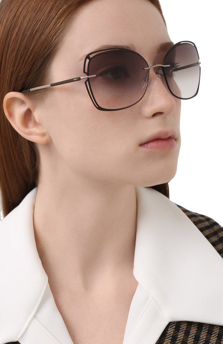 Женские солнцезащитные очки SILHOUETTE коричневого цвета, арт. 8177/6040 | Фото 2 (Региональные ограничения белый список (Axapta Mercury): Не проставлено, RU; Нос: Не проставлено; Тип очков: С/з; Материал: Металл; Оптика Гендер: оптика-женское; Очки форма: Бабочка)