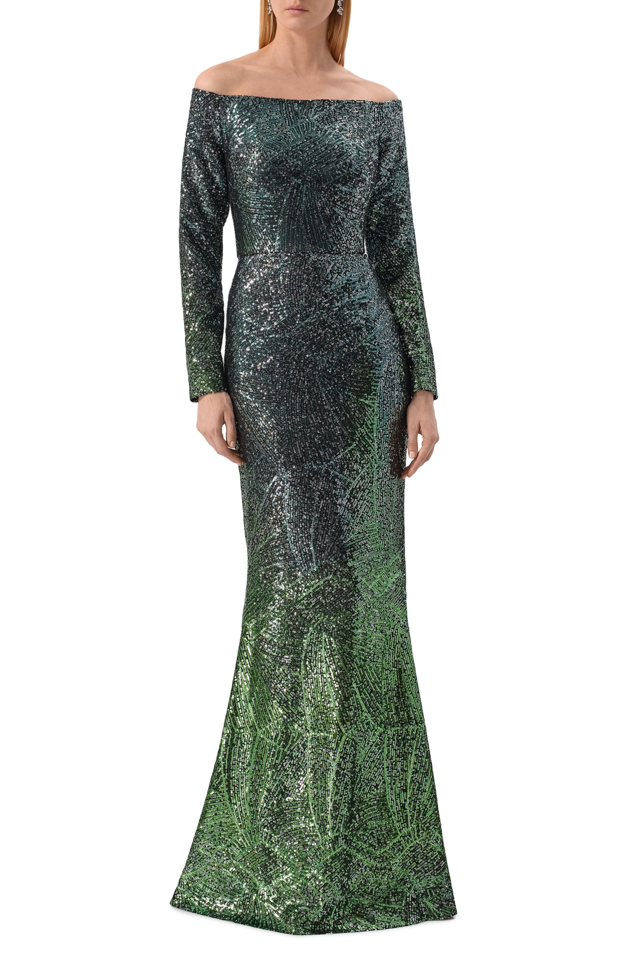 Платье с отделкой пайетками ELIE SAAB темно-зеленого цвета по цене 536500 руб., арт. D0419PF25/PA012, фото 2 Платье с отделкой пайетками ELIE SAAB, арт. D0419PF25/PA012, фото 2