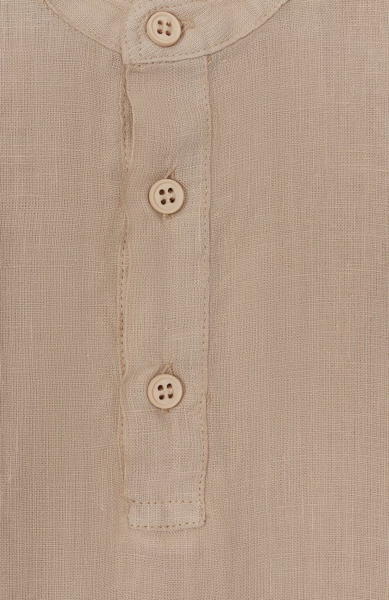 Детская льняная рубашка IL GUFO бежевого цвета, арт. P25PC076L6006/2A-4A | Фото 3 (Рукава: Короткие; Материал внешний: Лен; Случай: Повседневный; Автоматизация ТО: Проставлено; Автоматизация состава: Проставлено; Ростовка одежда: 3 года | 98 см, 2 года | 92 см)