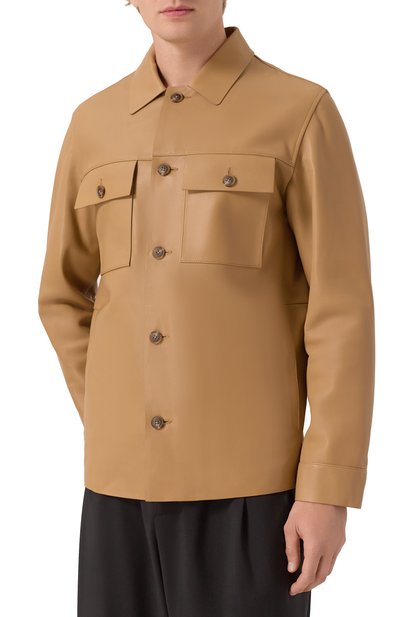 Кожаная куртка-рубашка BOSS коричневого цвета по цене 99950 руб., арт. 50543222, фото 3 Кожаная куртка-рубашка BOSS, арт. 50543222, фото 3