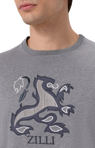 Хлопковая футболка с отделкой из кожи аллигатора ZILLI, арт. TSR02AM0143VBLE01, фото 5