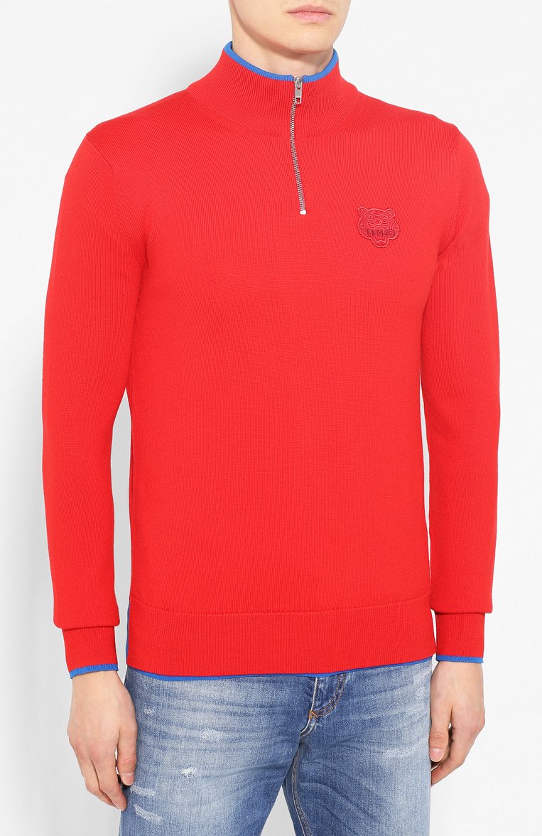 Мужской шерстяной джемпер KENZO красного цвета, арт. F965PU5003AB | Фото 3 (Статус проверки: Проверена категория, Проверено; Рукава: Длинные; Материал внешний: Шерсть; Длина (для топов): Стандартные; Мужское Кросс-КТ: Джемперы; Принт: Без принта; Вырез: Круглый; Стили: Кэжуэл)