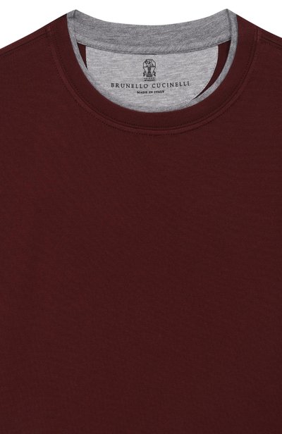 Хлопковая футболка BRUNELLO CUCINELLI бордового цвета по цене 31350 руб., арт. B0B13T157C, фото 3 Хлопковая футболка BRUNELLO CUCINELLI, арт. B0B13T157C, фото 3