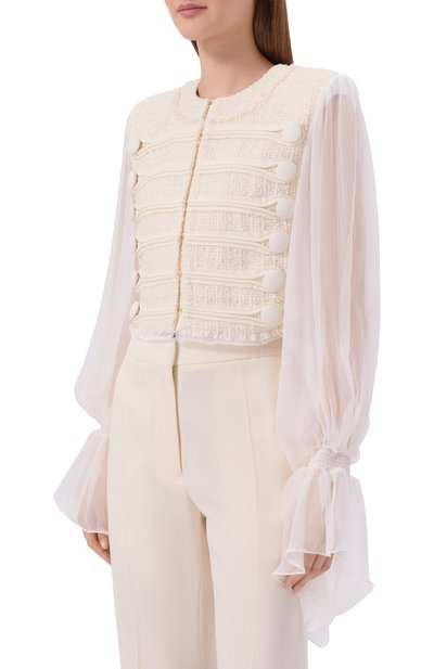 Твидовый жакет BALMAIN кремового цвета по цене 328500 руб., арт. HF1HR140/MI41, фото 3 Твидовый жакет BALMAIN, арт. HF1HR140/MI41, фото 3