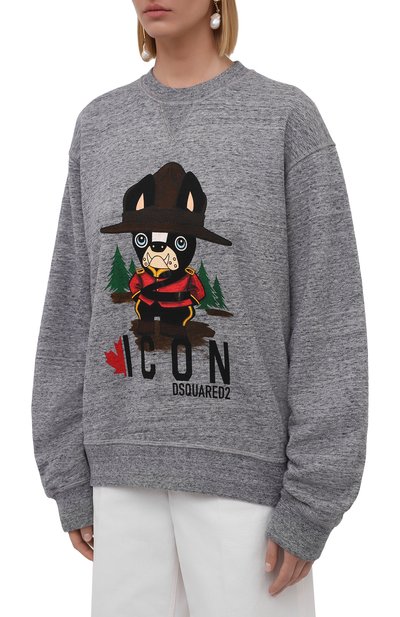 Хлопковый свитшот DSQUARED2 серого цвета по цене 45650 руб., арт. S80GU0051/S25477, фото 3 Хлопковый свитшот DSQUARED2, арт. S80GU0051/S25477, фото 3