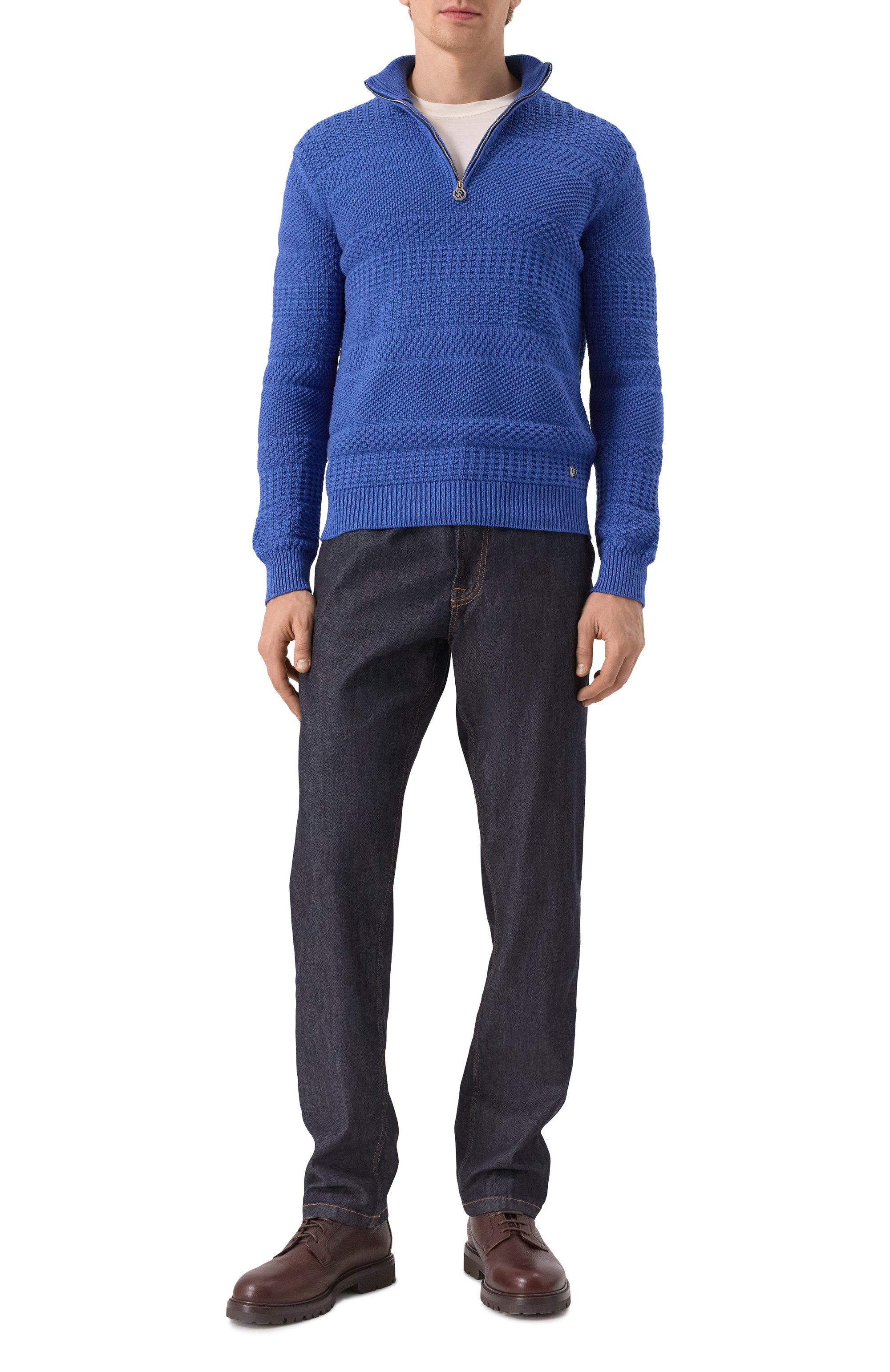 Джемпер из шелка и хлопка STEFANO RICCI синего цвета по цене 280500 руб., арт. K616408L01/F25114, фото 2 Джемпер из шелка и хлопка STEFANO RICCI, арт. K616408L01/F25114, фото 2