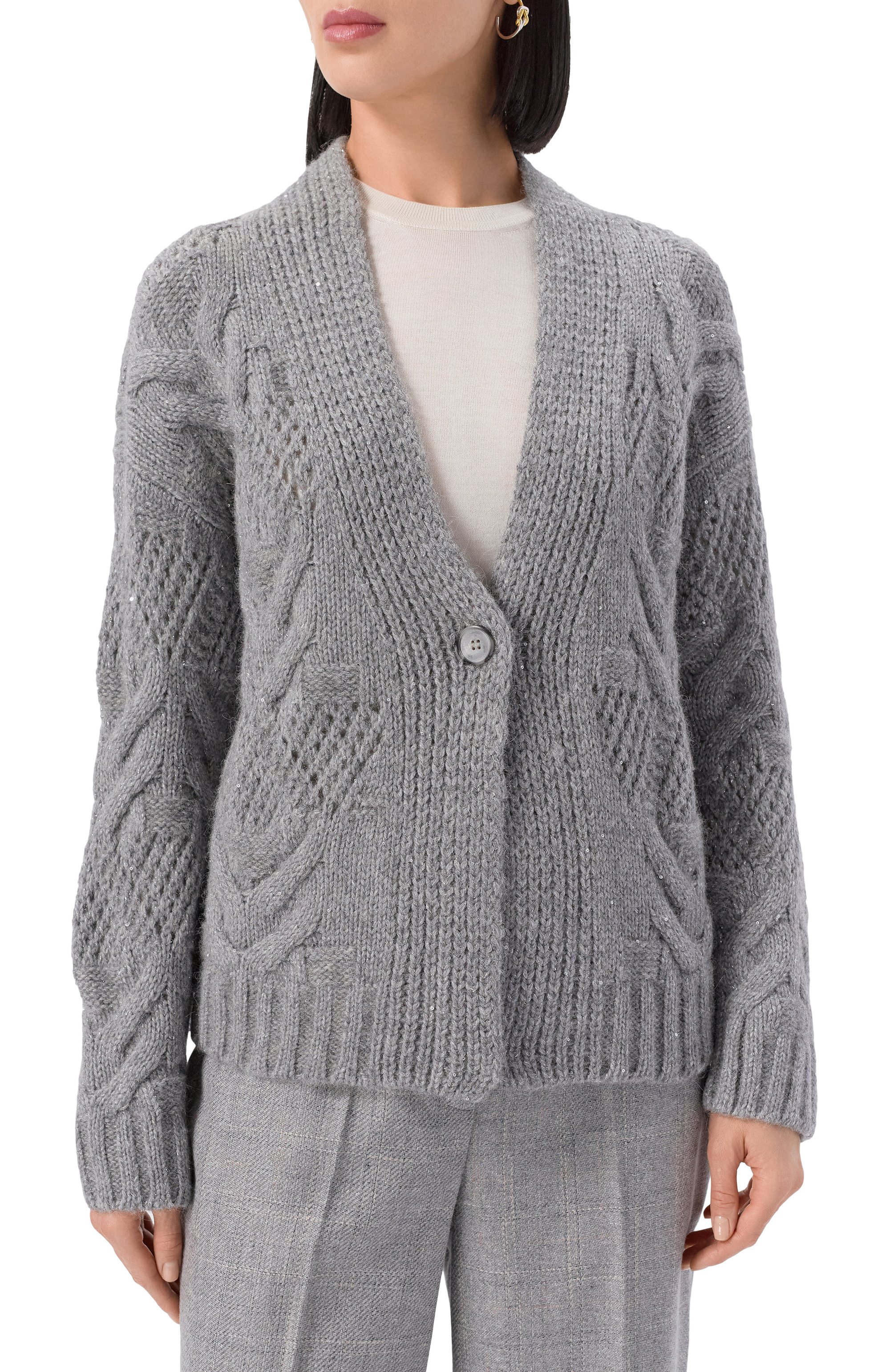 Кардиган из шерсти и кашемира GRAN SASSO серого цвета по цене 64700 руб., арт. 10232/33132, фото 3 Кардиган из шерсти и кашемира GRAN SASSO, арт. 10232/33132, фото 3