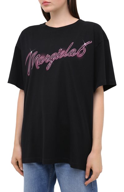 Хлопковая футболка MM6 черного цвета по цене 23050 руб., арт. S52GC0169/S23588, фото 3 Хлопковая футболка MM6, арт. S52GC0169/S23588, фото 3