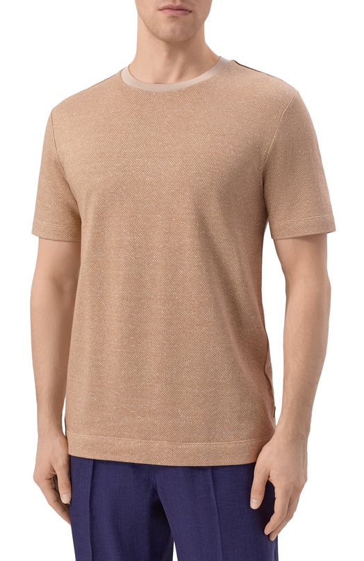 Футболка из хлопка и льна BOSS Camel 50560028 Бежевый  50560028 Фото 3