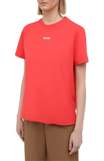Хлопковая футболка MSGM красного цвета по цене 9950 руб., арт. 3041MDM100 217298, фото 3 Хлопковая футболка MSGM, арт. 3041MDM100 217298, фото 3