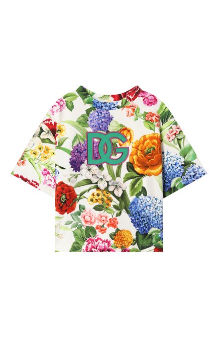 Детская хлопковая футболка DOLCE & GABBANA разноцветного цвета, арт. L5JTND/FSG9W/8-14 | Фото 1 (Рукава: Короткие; Материал сплава: Проставлено; Драгоценные камни: Проставлено)