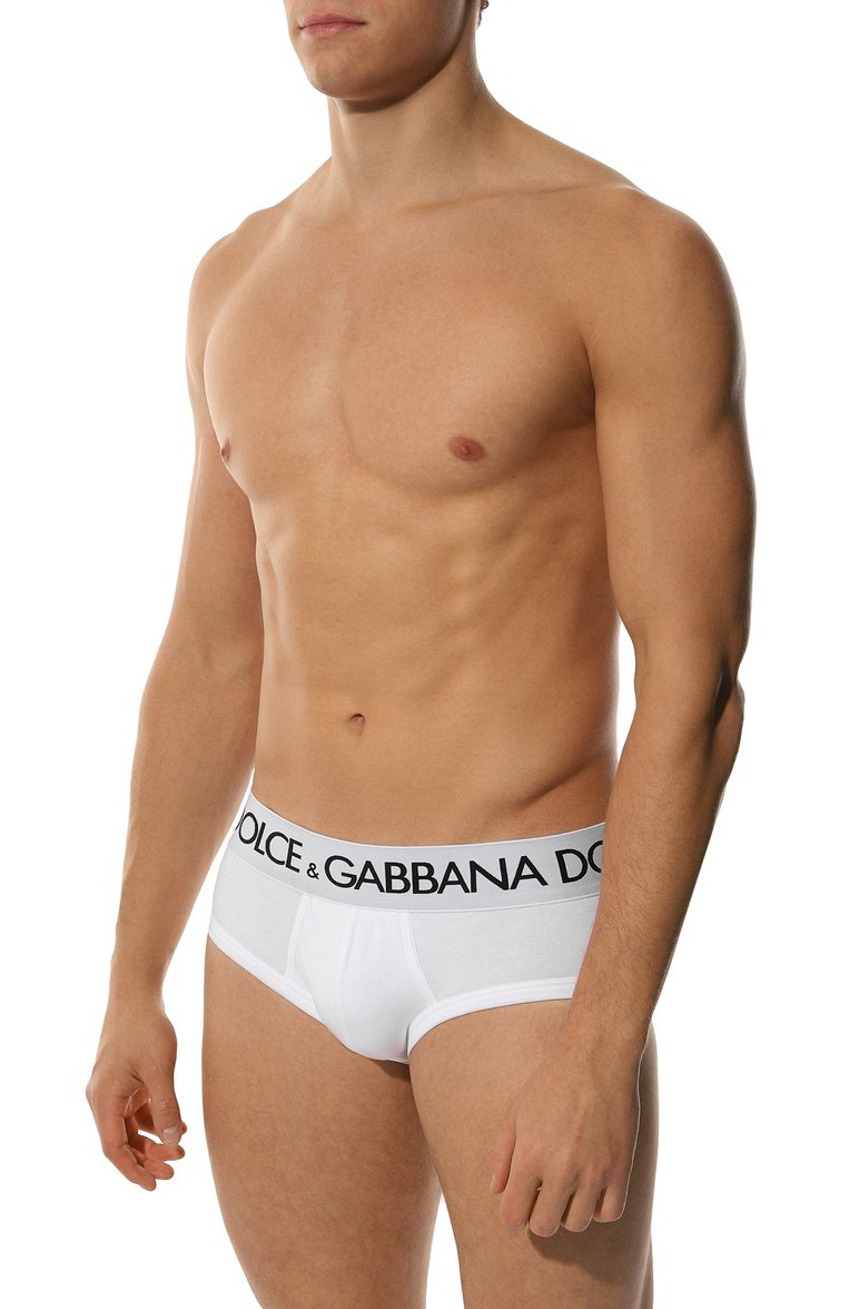 Мужские комплект из двух брифов DOLCE & GABBANA белого цвета, арт. M9D69J/0NN97 | Фото 2 (Материал внешний: Хлопок; Нос: Не проставлено; Мужское Кросс-КТ: Трусы; Кросс-КТ: бельё; Трусы М: Брифы)