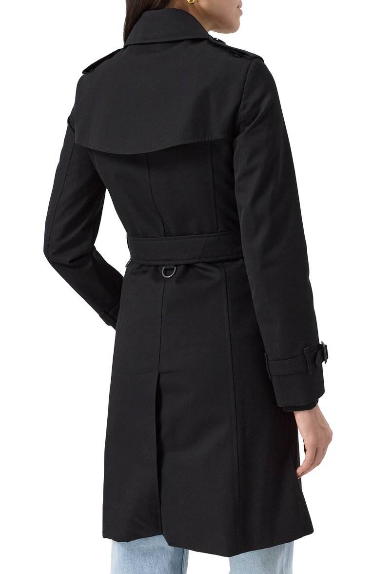 Женский тренч BURBERRY черного цвета, арт. 8079402 | Фото 4 (Рукава: Длинные; Длина (верхняя одежда): До середины бедра; Материал подклада: Хлопок; Кросс-КТ: Куртка; Стили: Классический; Материал внешний: Лен)