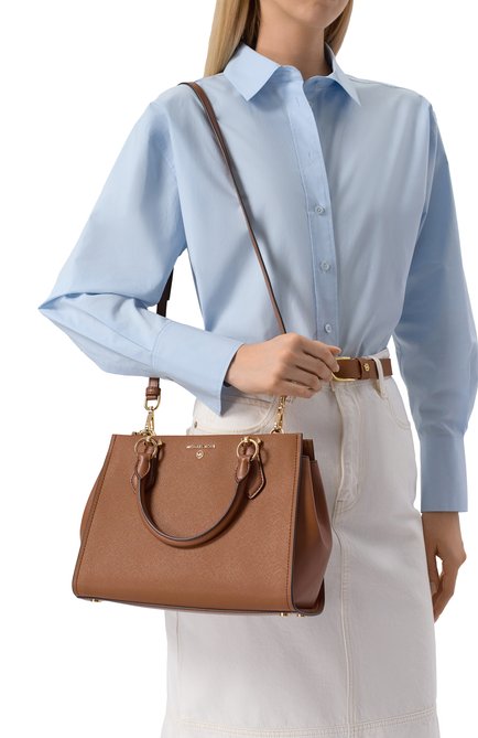 Женская сумка marilyn medium MICHAEL MICHAEL KORS коричневого цвета, арт. 30S2G6AS2L | Фото 2 (Материал сплава: Проставлено; Драгоценные камни: Проставлено; Размер: medium; Ремень/цепочка: На ремешке; Материал: Натуральная кожа)