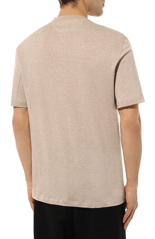 Футболка изо льна и хлопка Brunello Cucinelli MW8351308 Бежевый  MW8351308 Фото 4