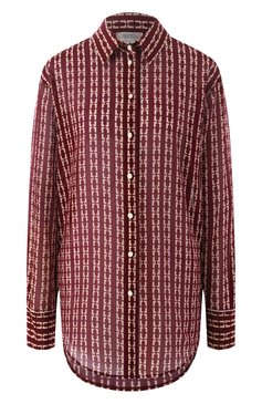 Женская шелковая рубашка FORTE_FORTE бордового цвета, арт. 13629_MY SHIRT | Фото 1 (Длина (для топов): Удлиненные; Материал сплава: Проставлено; Драгоценные камни: Проставлено; Рукава: Длинные; Принт: С принтом; Кросс-КТ: костюм; Женское Кросс-КТ: Рубашка-одежда; Стили: Романтичный; Материал внешний: Шелк)