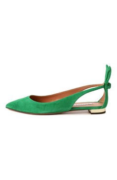 Женские замшевые балетки bow tie AQUAZZURA зеленого цвета, арт. DENFLAB0-SUE-000 | Фото 4 (Материал внутренний: Натуральная кожа; Каблук высота: Низкий; Подошва: Плоская; Драгоценные камни: Проставлено; Материал внешний: Натуральная кожа, Замша; Материал сплава: Прост�авлено)