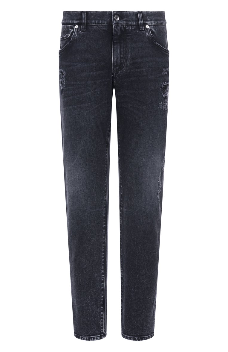 Мужские джинсы slim DOLCE & GABBANA темно-серого цвета, арт. GY07CD/G8MI9 | Фото 1 (Материал внешний: Хлопок, Деним; Длина (брюки, джинсы): Стандартные; Кросс-КТ: Деним; Силуэт М (брюки): Прямые; Детали: Делаве, Потертости; Стили: Гранж, Повседневный; Автоматиза�ция состава: Проставлено; Автоматизация ТО: Проставлено)