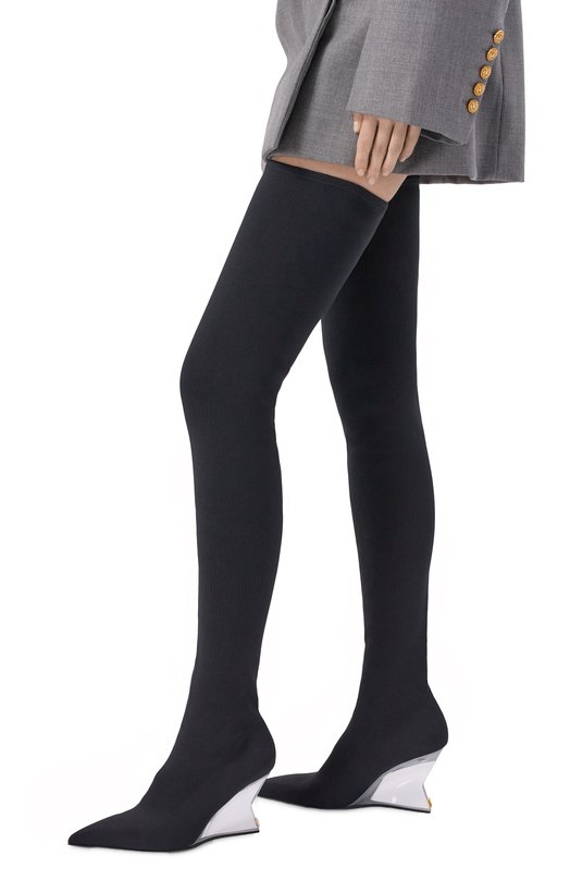 Текстильные ботфорты Balmain GN1TB203/TKNI Чёрный  GN1TB203/TKNI Фото 2