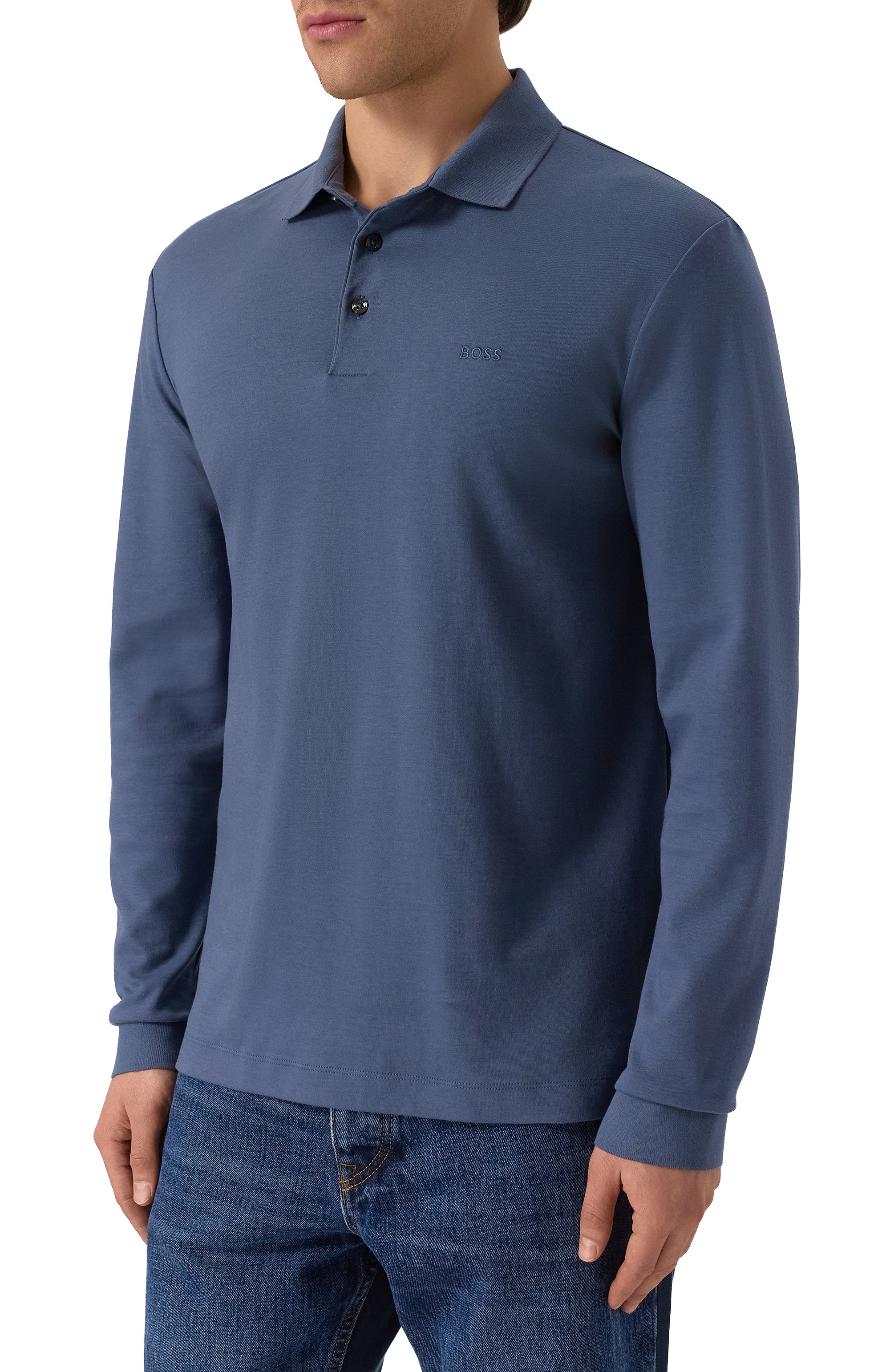 Хлопковое поло BOSS синего цвета по цене 17950 руб., арт. 50468392, фото 3 Хлопковое поло BOSS, арт. 50468392, фото 3