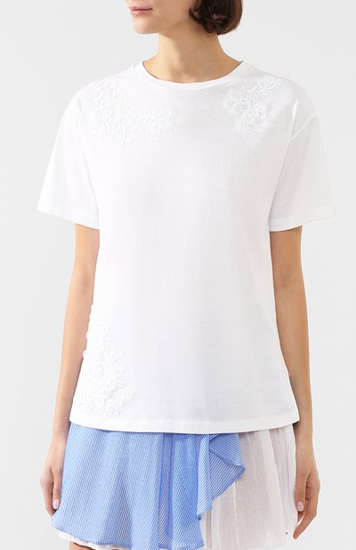 Хлопковая футболка ERMANNO ERMANNO SCERVINO белого цвета по цене 22100 руб., арт. 46T TS15 JC0, фото 3 Хлопковая футболка ERMANNO ERMANNO SCERVINO, арт. 46T TS15 JC0, фото 3