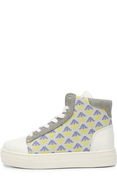 Высокие кожаные кеды с текстильной отделкой EMPORIO ARMANI, арт. 405514/CC100/35-40, фото 2