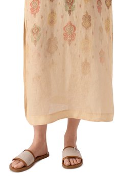 Женские шлепанцы BALLY бежевого цвета, арт. WF0040/TE042 | Фото 3 (Материал внешний: Натуральная кожа, Текстиль; Подошва: Плоская; Материал внутренний: Натуральная кожа; Каблук высота: Низкий)