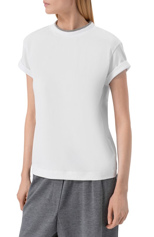 Хлопковая футболка Brunello Cucinelli M0T18BD200 Белый  M0T18BD200 Фото 3