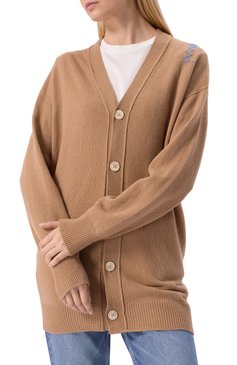 Женский шерстяной кардиган MARNI бежевого цвета, арт. CDMG0153A0/UFWH24 | Фото 3 (Рукава: Длинные; Материал внешний: Шерсть; Длина (для топов): Удлиненные; Стили: Кэжуэл; Женское Кросс-КТ: кардиган-трикотаж; Застежка: Пуговицы)