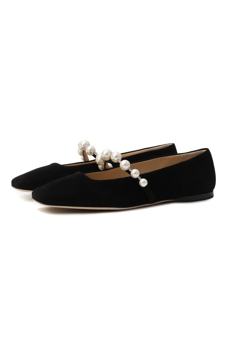 Женские замшевые балетки ade JIMMY CHOO черного цвета, арт. ADE FLAT/SZR | Фото 1 (Материал внутренний: Натуральная кожа; Подошва: Плоская; Материал внешний: Натуральная кожа, Замша; Каблук высота: Низкий)