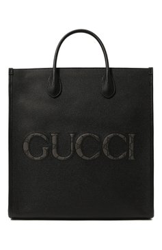 Мужская сумка-тоут GUCCI черного цвета, арт. 770975/AACXB | Фото 1 (Материал сплава: Проставлено; Размер: large; Ремень/цепочка: На ремешке; Материал: Натуральная кожа; Драгоценные камни: Проставлено)