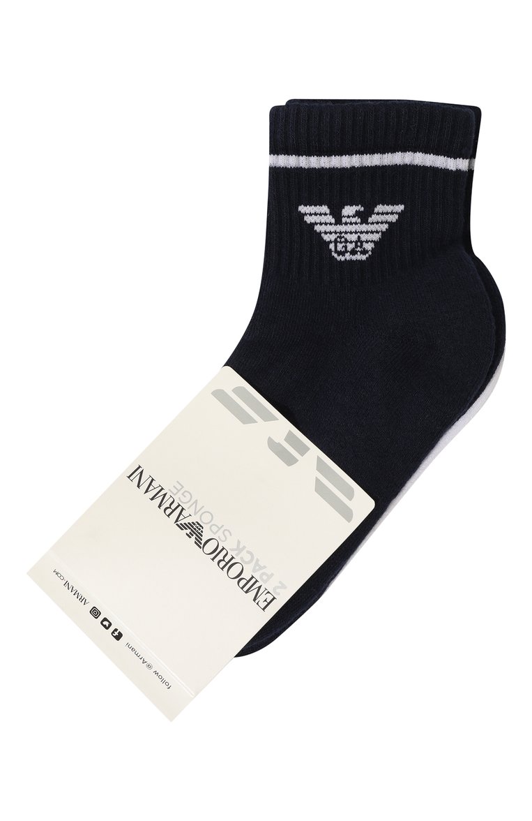 Детские хлопковые носки EMPORIO ARMANI темно-синего цвета, арт. 406500/3F651 | Фото 1 (Материал: Текстиль, Хлопок; Нос: Не проставлено; Мальчики Кросс-КТ: Носки)