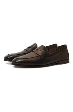 Мужские кожаные пенни-лоферы SANTONI темно-коричневого цвета, арт. MCNG18837SA4SSG8T50 | Фото 1 (Материал внутренний: Натуральная кожа; Материал сплава: Проставлено; Нос: Не проставлено; Стили: Кэжуэл)