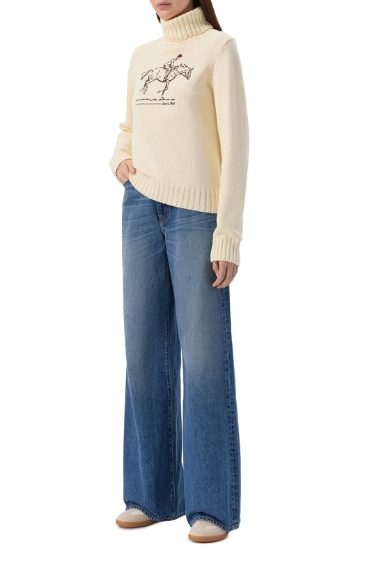 Хлопковый свитер Sporty and Rich WS07265245WH37 Кремовый  WS07265245WH37 Фото 2