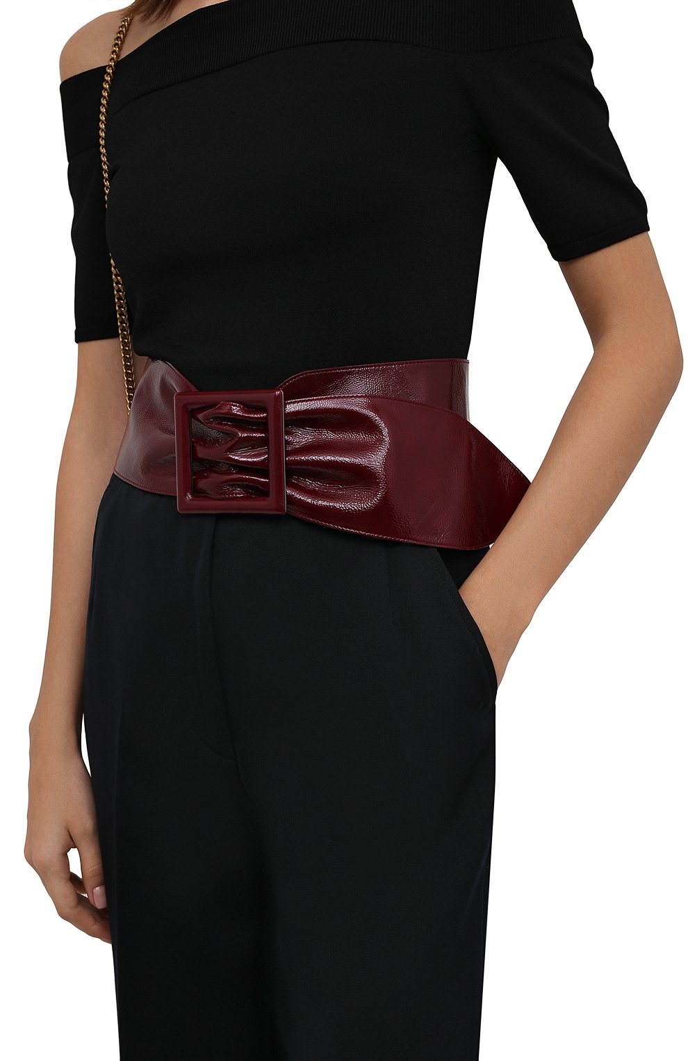 Кожаный пояс SAINT LAURENT бордового цвета по цене 72250 руб., арт. 669878/27K0D, фото 2 Кожаный пояс SAINT LAURENT, арт. 669878/27K0D, фото 2