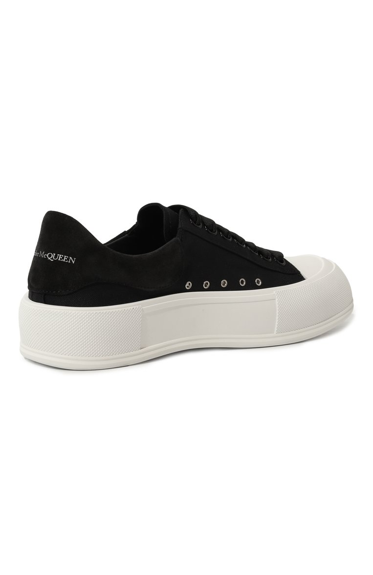 Мужские текстильные кеды deck plimsoll ALEXANDER MCQUEEN черно-белого цвета, арт. 707680/W4MV7 | Фото 5 (Материал внутренний: Натуральная кожа, Текстиль; Материал внешний: Текстиль; Подошва: Массивная; Стили: Классический; Материал утеплителя: Без утеплителя; Кросс-КТ: Низкие)