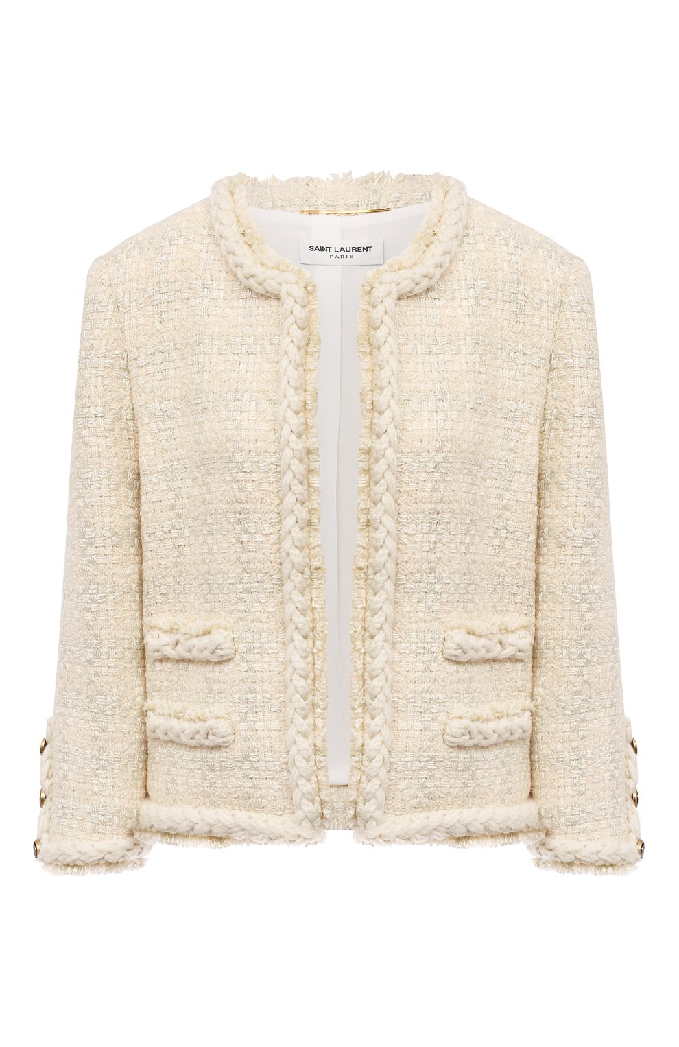 Шерстяной жакет SAINT LAURENT кремового цвета по цене 521500 руб., арт. 645976/Y5C78, фото 1 Шерстяной жакет SAINT LAURENT, арт. 645976/Y5C78, фото 1