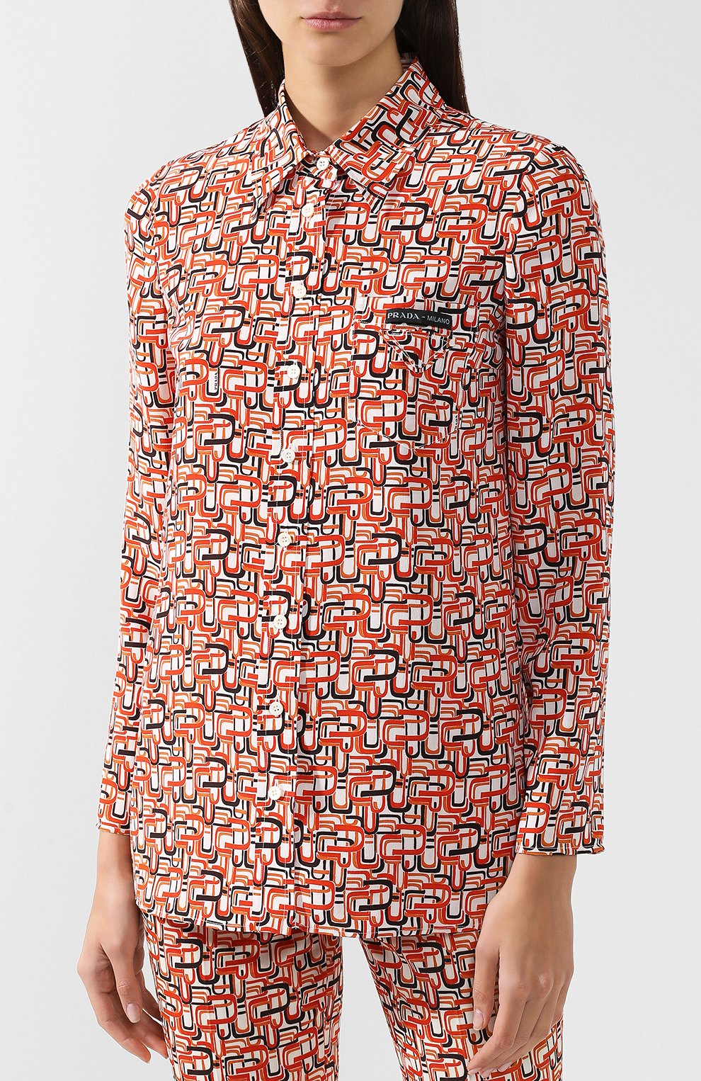 Хлопковая блуза прямого кроя с принтом PRADA, арт. P491C-1S2B-F0049, фото 3