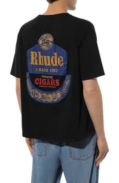 Мужская хлопковая футболка RHUDE черного цвета, арт. RHSS24TT07012610 | Фото 4 (Материал сплава: Проставлено; Длина (для топов): Стандартные; Драгоценные камни: Проставлено; Материал внешний: Хлопок; Рукава: Короткие; Принт: С принтом; Стили: Спорт-шик; Мужское Кросс-КТ: Футболка-одежда; Кросс-КТ: Джерси)