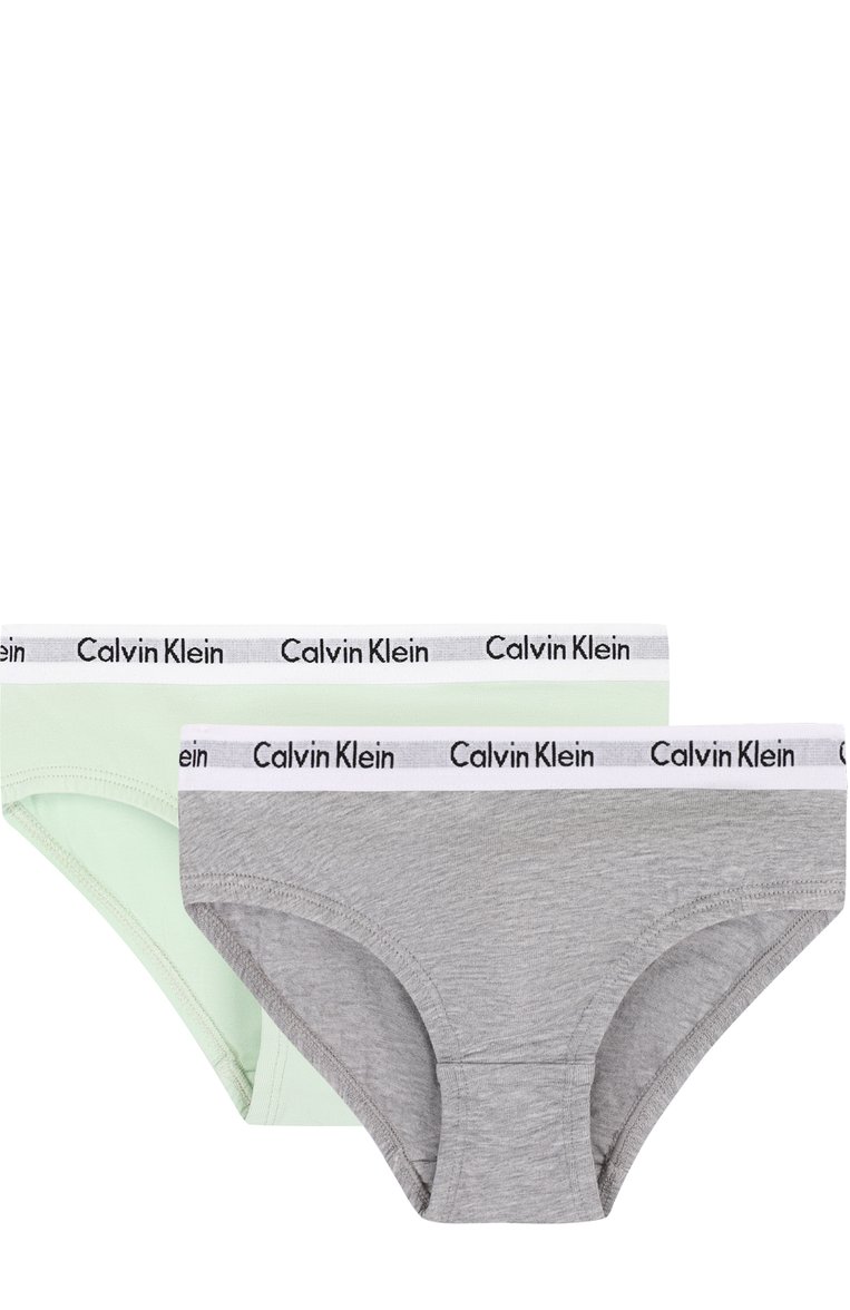 Детские комплект из двух пар трусов с логотипом бренда CALVIN KLEIN серого цвета, арт. G80G895001/4-7 | Фото 1 (Статус проверки: Проверена категория; Материал внешний: Хлопок; Девочки Кросс-КТ: Комплект-белье; Рукава: Короткие; Материал сплава: Проставлено; Драгоценные камни: Проставлено)