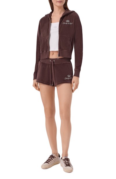 Хлопковая толстовка SPORTY AND RICH коричневого цвета по цене 38600 руб., арт. CA046716689BR03/JUICY SCRIPT VEL0UR ZIP H00DIE, фото 2 Хлопковая толстовка SPORTY AND RICH, арт. CA046716689BR03/JUICY SCRIPT VEL0UR ZIP H00DIE, фото 2