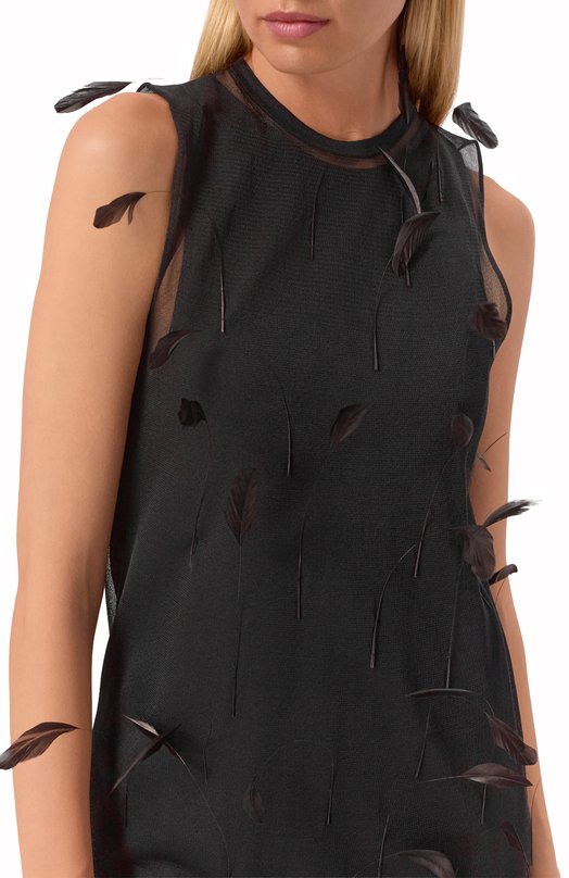 Шелковое платье с отделкой перьями Jil Sander J03CT0548/J16141 Чёрный  J03CT0548/J16141 Фото 4