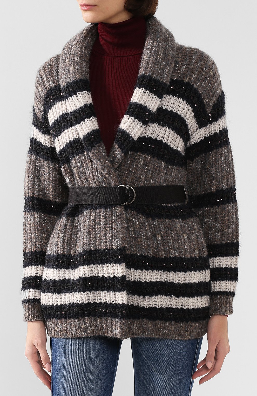 Кардиган с поясом BRUNELLO CUCINELLI темно-синего цвета по цене 329500 руб., арт. M4Q361906, фото 3 Кардиган с поясом BRUNELLO CUCINELLI, арт. M4Q361906, фото 3