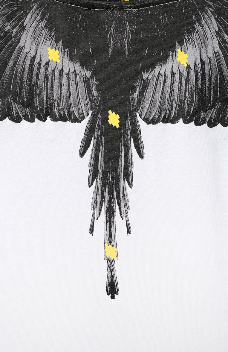 Детская хлопковая футболка MARCELO BURLON KIDS OF MILAN белого цвета, арт. 21E/B/MB/1114/0010/2-6Y | Фото 3 (Рукава: Короткие; Материал внешний: Хлопок; Региональные ограничения белый список (Axapta Mercury): RU; Мальчики Кросс-КТ: Футболка-одежда; Материал сплава: Проставлено; Драгоценные камни: Проставлено; Ростовка одежда: 4 года | 104 см, 6 лет | 116 см)